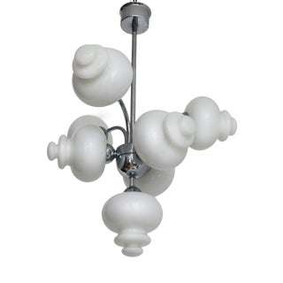 Mid-Century Chandelier in Chrome and Opaline by S.A. Boulanger, 1970 For Sale