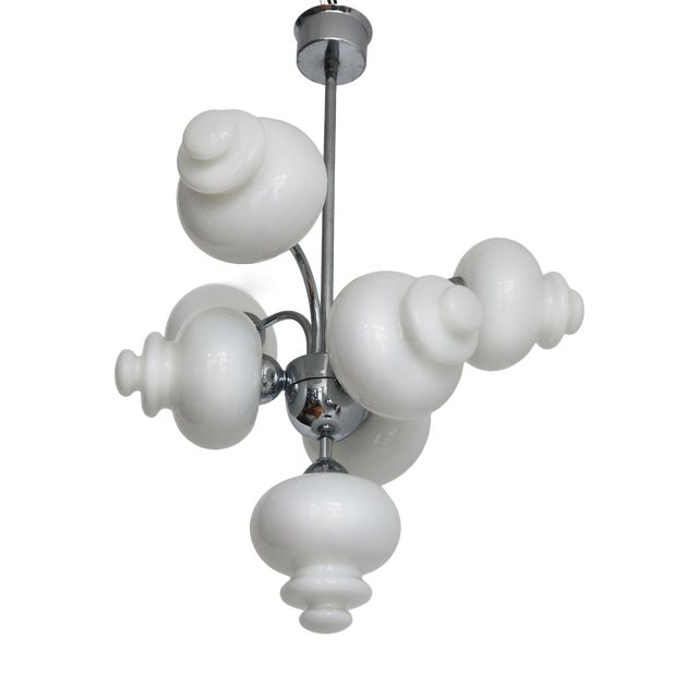 Mid-Century Chandelier in Chrome and Opaline by S.A. Boulanger, 1970 For Sale