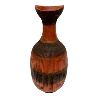 Midcentury Italian Sgraffito Pottery Vase For Sale
