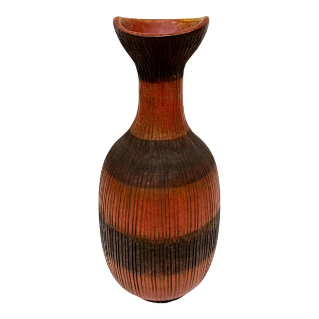 Midcentury Italian Sgraffito Pottery Vase For Sale