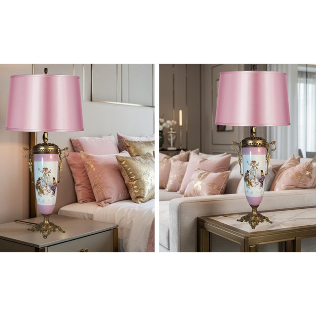 Neoclassical Antique Carlsbad Ormolu Porcelain Urn Table Lamp Signed Carl Larsen For Sale - Image 3 of 18