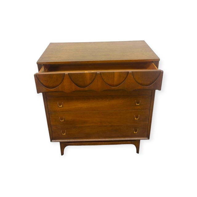 Vintage Mid Century Modern Broyhill Brasilia Walnut 5-Drawer Tallboy Dresser. For Sale - Image 11 of 13