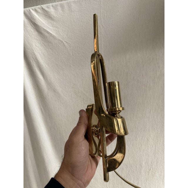 Gold Brutalist Wall Lights in Polished Bronze, 1980, Set of 2 For Sale - Image 8 of 9