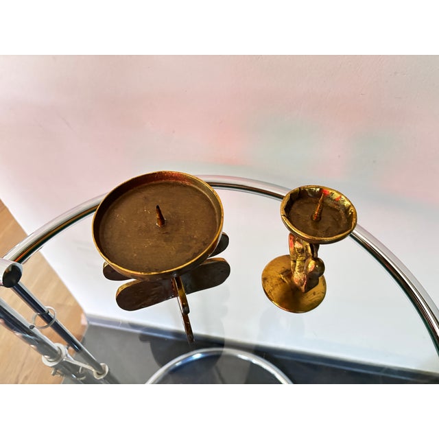 Brutalist Bronze Candlesticks by Giuseppe Gallo, Italy, 1960, Set of 2 For Sale - Image 6 of 8