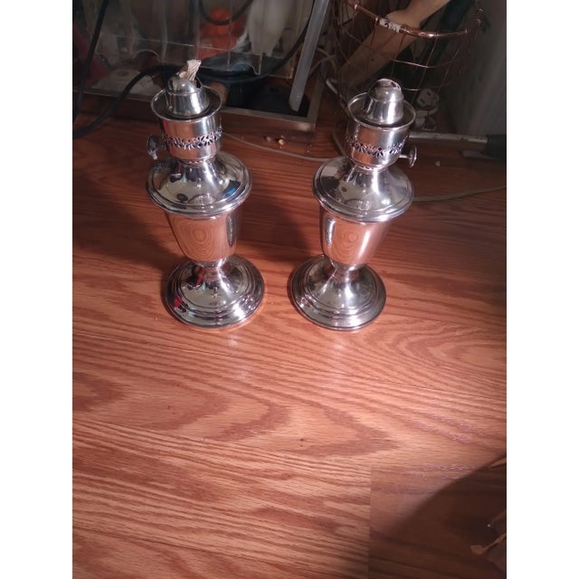 1960s Pair of Gorham Silver Plated Oil Lamps Model Yc490 For Sale - Image 9 of 12