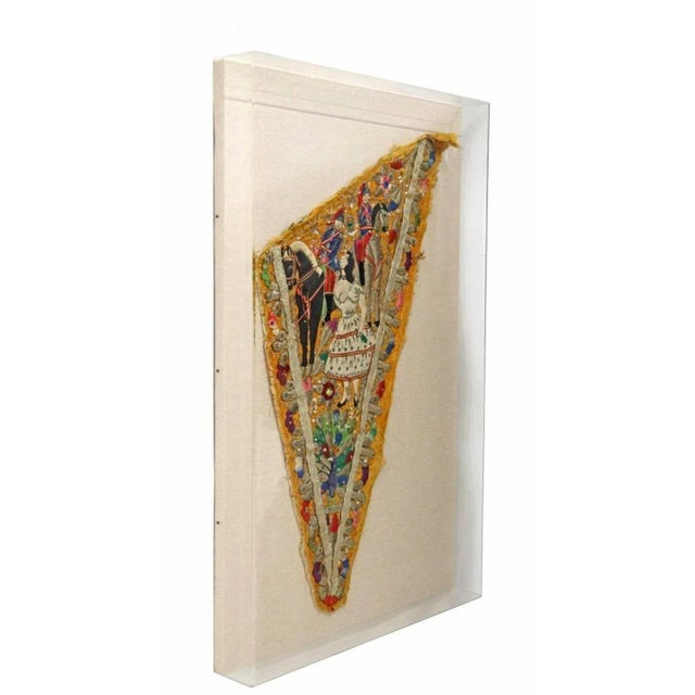 A scarce framed fragment of "Negreria" dance cape, circa 1940s, Huayucachi, Junin, Peru. Dating to the mid-20th century,...