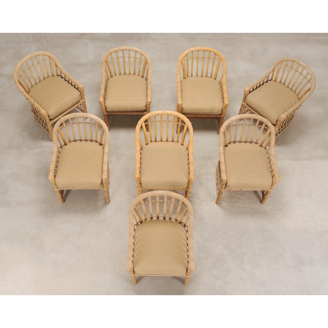 Contemporary Set of Eight Danny Ho Fong Rattan Garden Dining Armchairs For Sale - Image 3 of 18