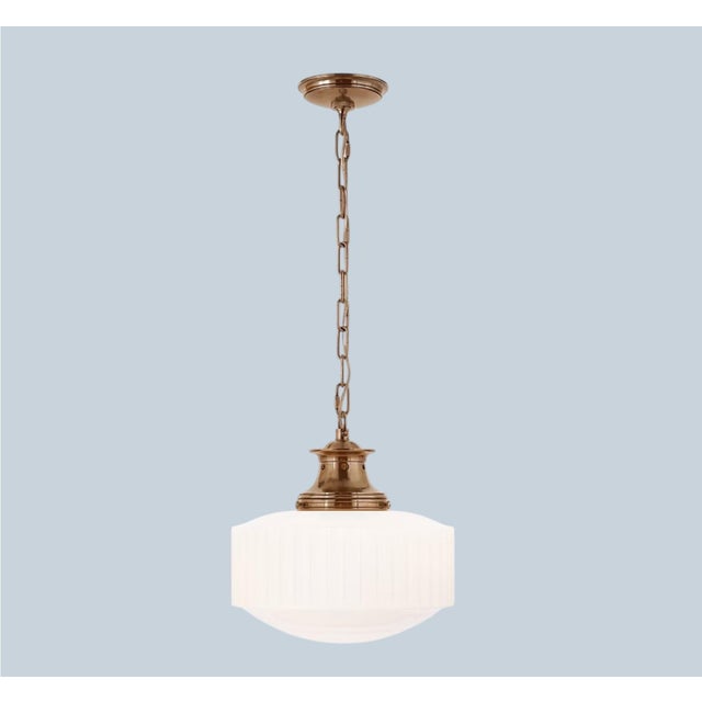 Metal Thomas O'Brien for Visual Comfort Signature Milton Road Flush Mount in Hand-Rubbed Antique Brass With Ribbed White Glass For Sale - Image 7 of 18
