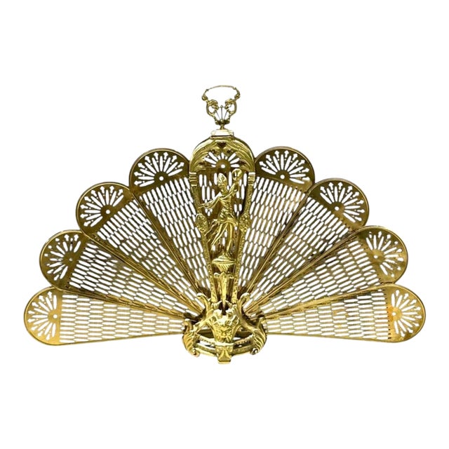 Vintage Art Deco Figural Brass Peacock Folding Fireplace Screen, Circa 1925. For Sale