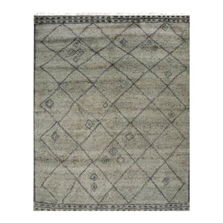 8x10 Gray Hand-Knotted Wool Diamond Motif Geometric Modern Carpet Rug For Sale