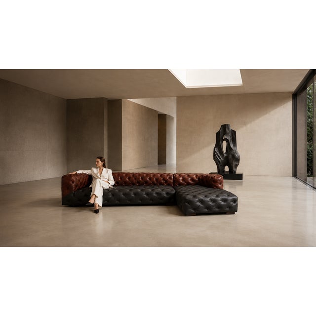 Loom Noir Pavé Two-Tone Leather Sectional For Sale - Image 4 of 8