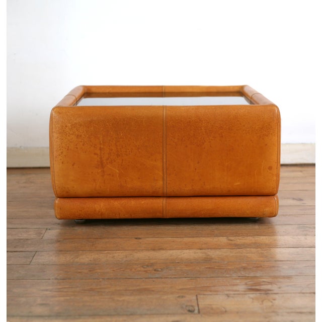 Vintage Coffee Table in Leather and Black Glass, 1970s For Sale - Image 4 of 16