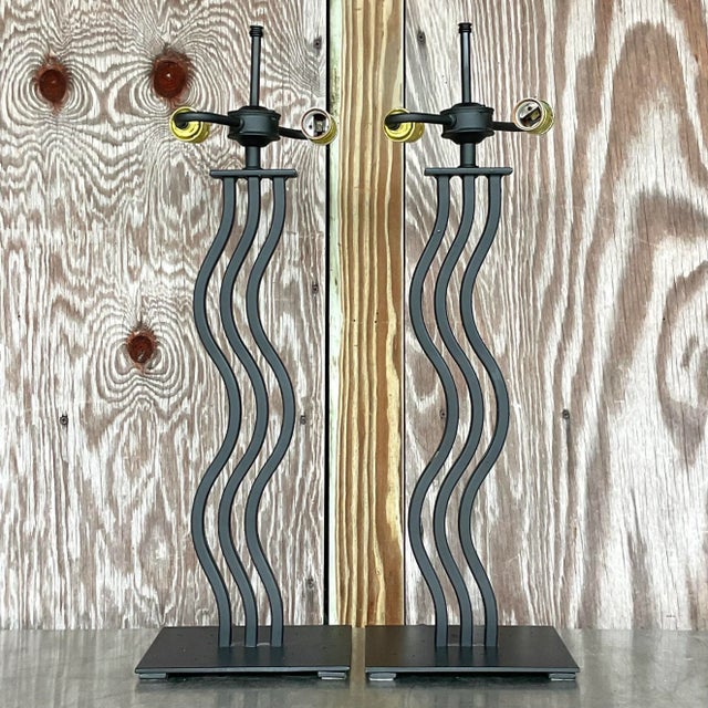 Postmodern Vintage Postmodern Memphis Wave Metal Lamps - a Pair For Sale - Image 3 of 5