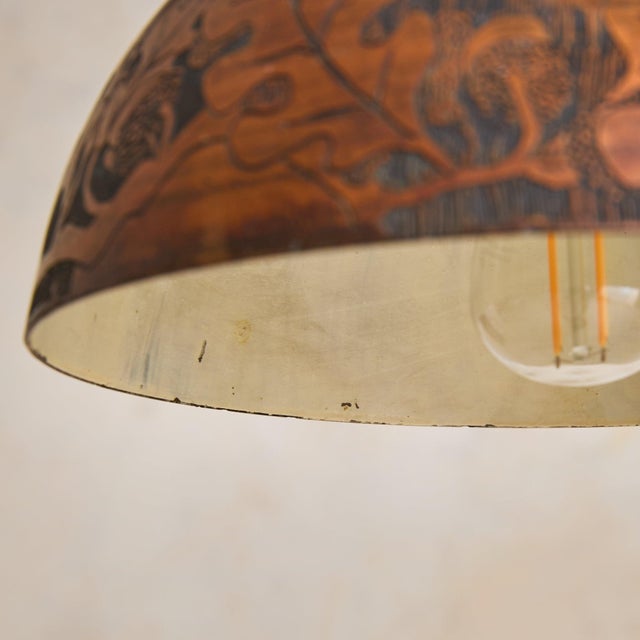 Italian Etched Copper Oak Leaf Pendant Light by Victor Cerrato, 1960s For Sale - Image 11 of 11