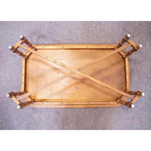 Henredon Furniture Four Centuries Collection Solid Oak Rustic Americana 46" Accent Coffee Table W. Lattice Parquet Top For Sale - Image 9 of 10