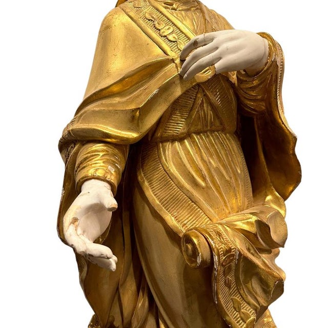 19th Century Saint Nicholas of Bari Handcarved Sculpture with Gold Leaf, France, 1850s For Sale - Image 6 of 11