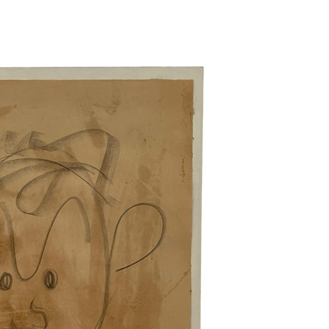 1970s Vintage Abstract Portrait Drawing on Toned Paper by Jerry Owens, Modernist Figurative Artwork.. For Sale - Image 5 of 10