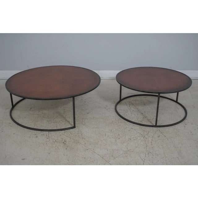 Modern Round Modern Design Studded Copper Top Nesting Cocktail Occasional Tables For Sale - Image 3 of 9