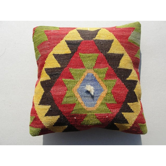 Kilim Rug Pillow Made from old turkish kilims Back side cotton and has closed with a solid hidden zipper size:16" x 16" It...