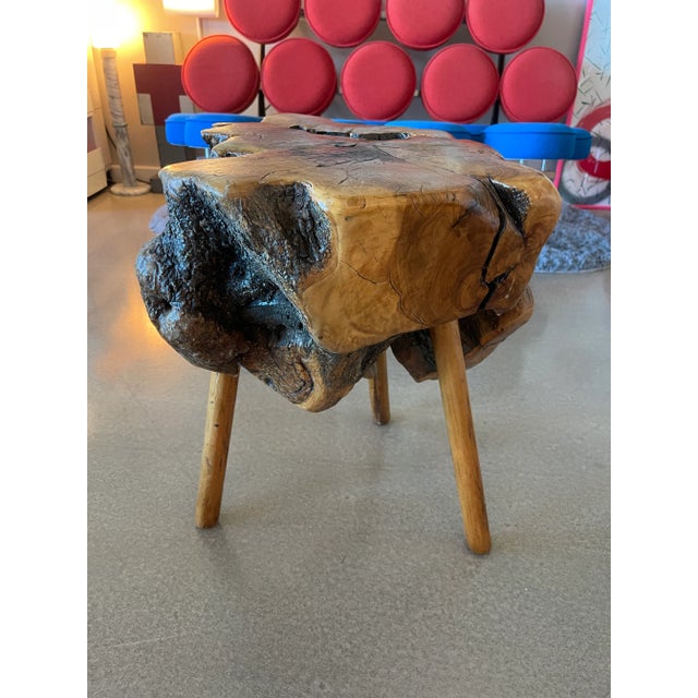 This item is a mid-century studio-craft tripod side table or stool designed and manufactured circa 1960. No maker's mark...