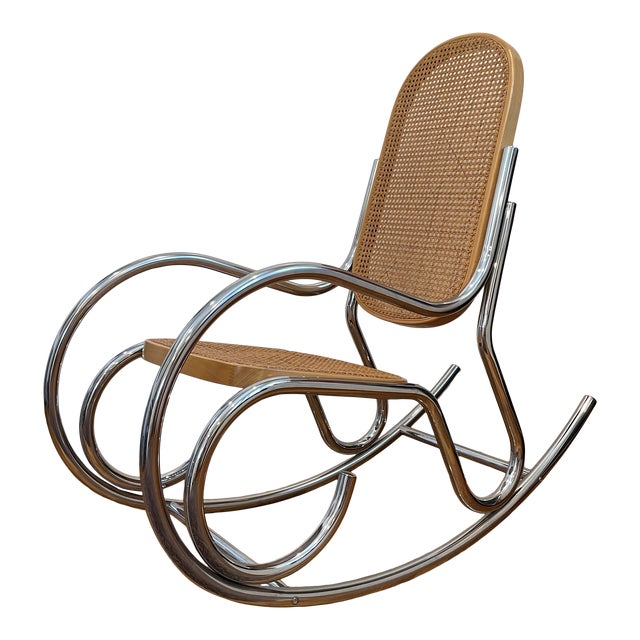 MidCentury Scrolled Chrome & Cane Rocking Chair Chairish