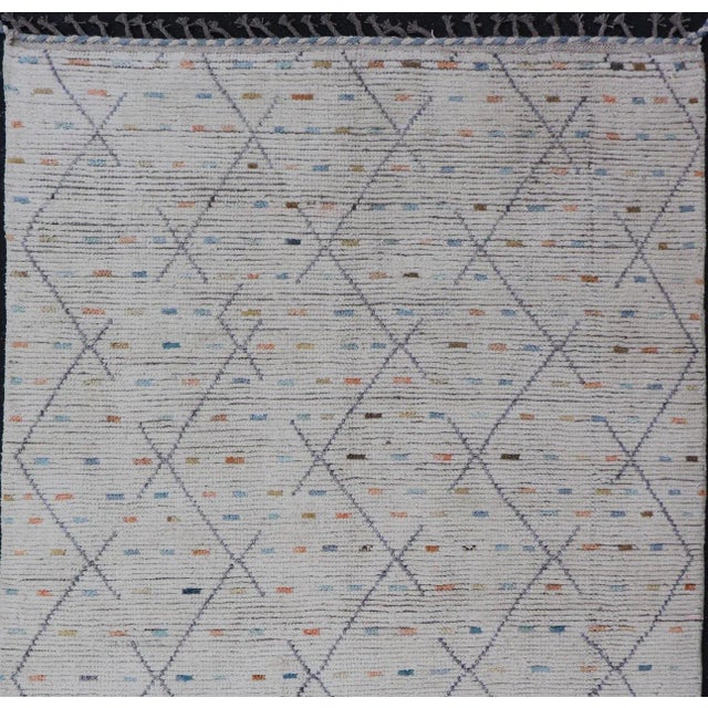 Modern Tribal Rug in Wool With Sub-Geometric Design in Blue, Ivory, Multi Colors For Sale - Image 9 of 12