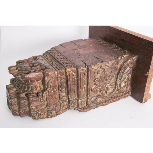 English Wall Bracket Architectural Carved Wood Fragment from India For Sale - Image 3 of 12