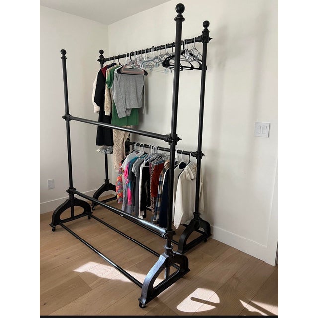 French Restoration Hardware Cast Iron Vintage Tailors Clothing Rack For Sale - Image 3 of 3