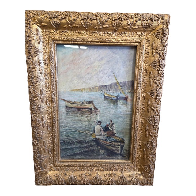 De Risi, Seascape with Fishermen ,Early 1900s, Oil on Canvas, Framed For Sale - Image 3 of 18