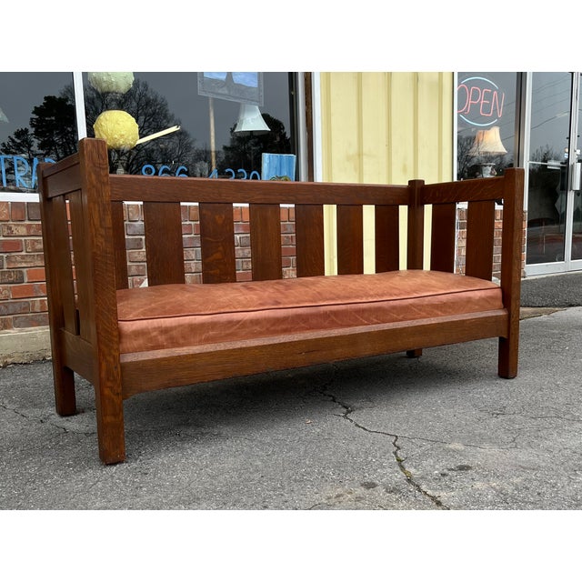 Early 20th Century L. & j.g. Stickley Model 216 Mission Oak Settle – Signed – 72” For Sale - Image 6 of 18