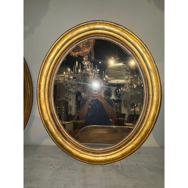 Traditional Pair of French Louis Philippe Giltwood Oval Mirrors For Sale - Image 3 of 6