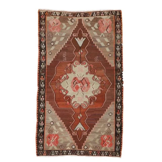 Textile Mid 20th Century Vintage Turkish Kilim Rug For Sale - Image 7 of 7