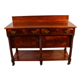 1890s Antique American Empire Carved Mahogany & Flame Mahogany Server / Buffet For Sale