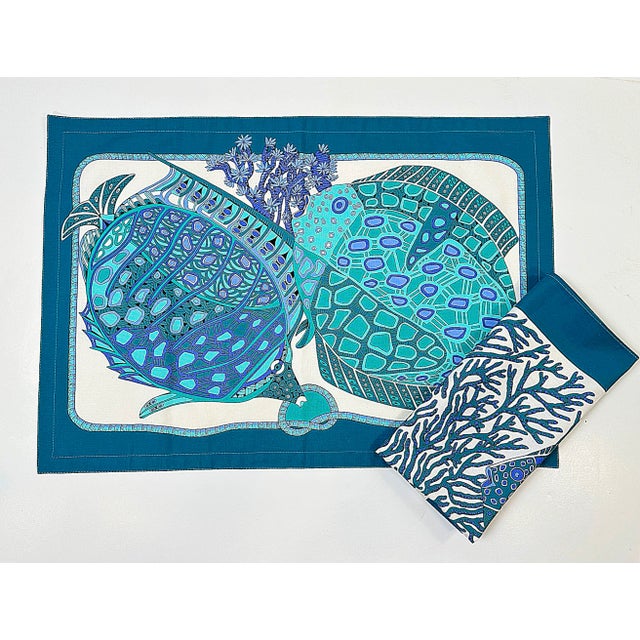 1980s 1980's Hermès "Poisson" Placemat & Napkin For Sale - Image 5 of 8