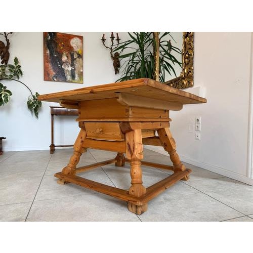 Heavy antique farmhouse dining table, dimensions (height x width x depth): 77 x 110 x 110 cm. For sale is a very solidly...