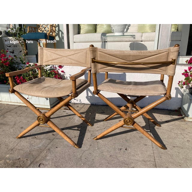 1950s Jansen Director Chairs With Tan Leather and Bronze Details For Sale - Image 5 of 11