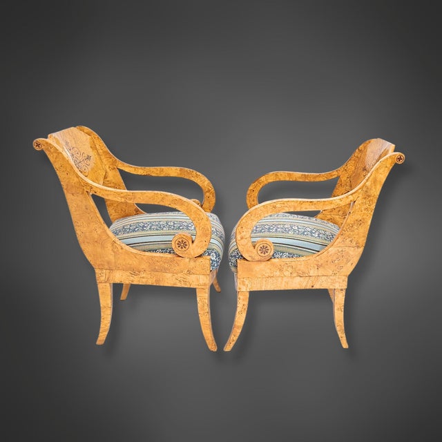 Biedermeier Russian Baltic Armchairs in Curly Birch, 1835, Set of 4 For Sale - Image 3 of 18