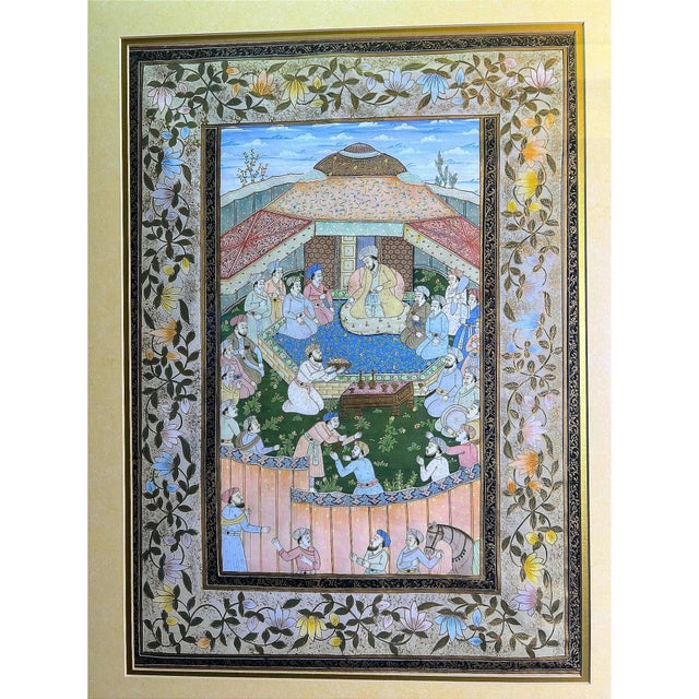 Indian 1940s Large Indian Miniature Painting Mughal Royal Court, Framed 30" For Sale - Image 3 of 10
