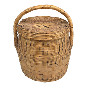 1970s Handmade Vintage Large Wicker Basket With Matching Lid