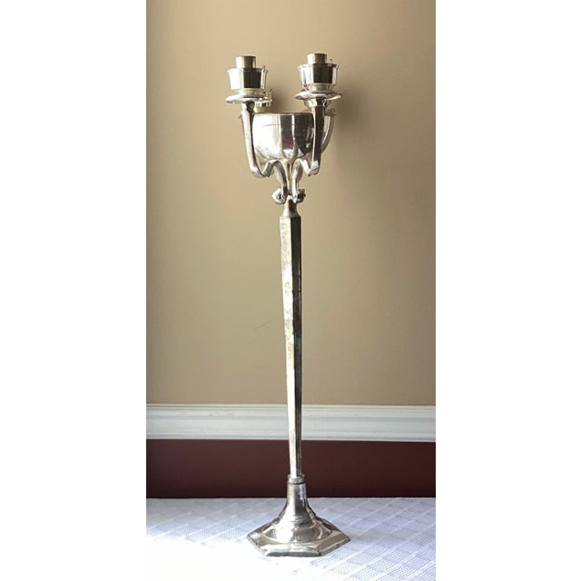 Religious Vintage Church Altar Holy Water Font & Candelabra, 33 3/4”t., Silver Plate, 11 Lb For Sale - Image 3 of 12