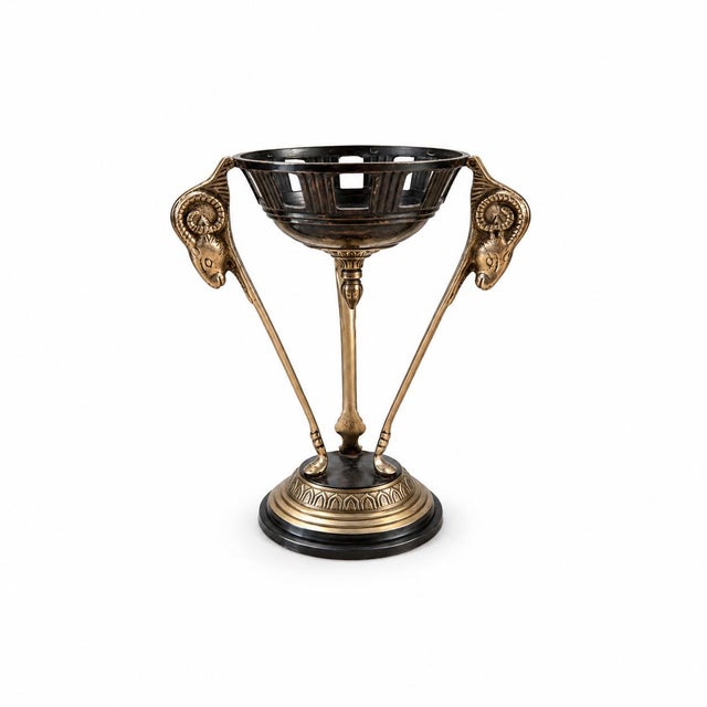 Hollywood Regency Vintage Neoclassical Ram Head Pedestal Incense Burner / Censer For Sale - Image 3 of 7