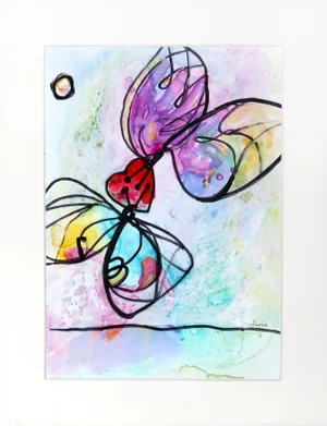 Love Butterflies Ii, Avi Farin Acrylic on Paper, Signed