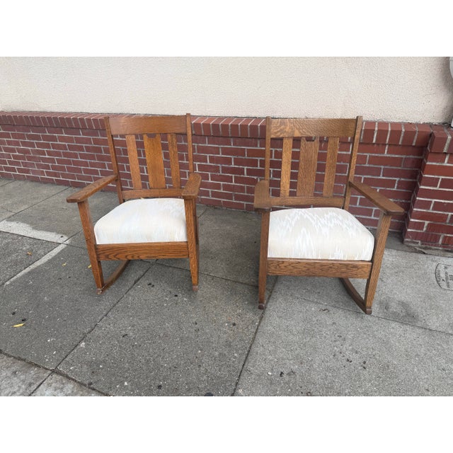 Arts & Crafts Rocker Matched Pair Circa 1900 Quartersawn Oak For Sale In San Francisco - Image 6 of 7