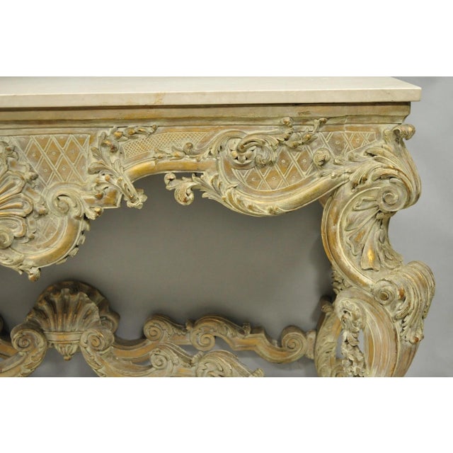 Antique French Louis XV Rococo Style Shell Carved Marble Top Console Table For Sale - Image 4 of 15