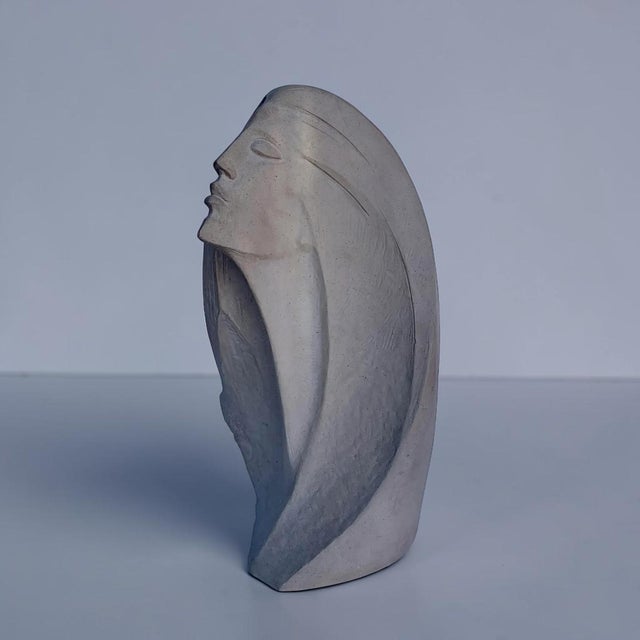 Taupe 1980s Deco Sandstone Ceramic Abstract Woman Sculpture For Sale - Image 8 of 9