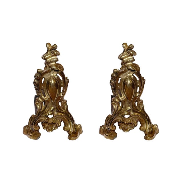 Gilt Bronze Antique French Andirons - A Pair For Sale - Image 9 of 9