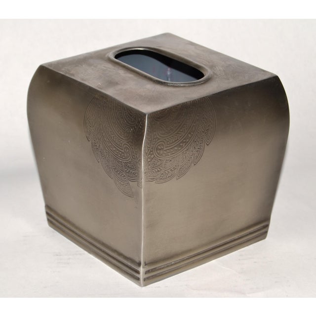 20th Century Embossed Handmade Silver Steel Tissue Box Cover Arts & Crafts For Sale In Miami - Image 6 of 16