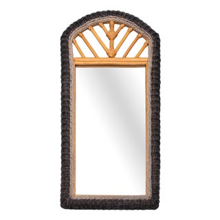 Vintage Italian Wall Mirror in Rattan and Wicker, 1970s For Sale