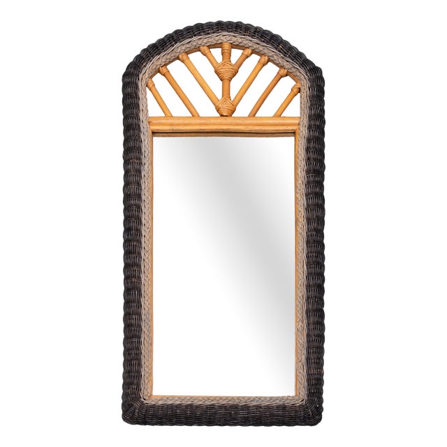Vintage Italian Wall Mirror in Rattan and Wicker, 1970s For Sale