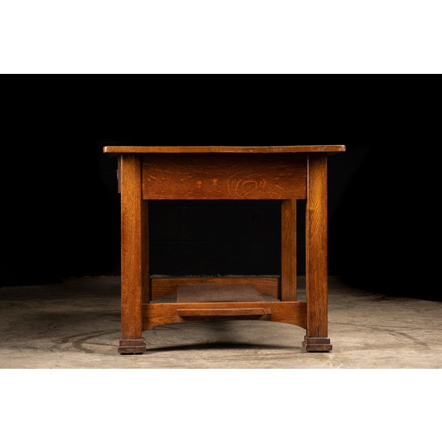 Early 20th Century Early 20th Century Arts and Crafts Quarter Sawn Oak Library Table For Sale - Image 5 of 9